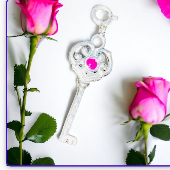 Sterling Rhodium Ruby Key To Your Heart Charm Pendant Bundle of 2!💕💕 - Picture 2 of 2